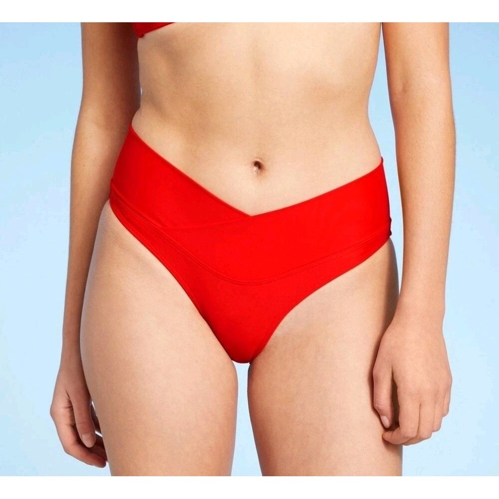 Xhilaration Women's Juniors' Bikini Bottom High Leg Scoop Waist red Size XS (00)